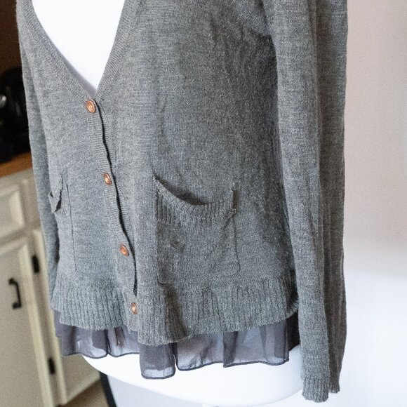 Elegant Gray Cardigan with Ruffle Hem - Picture 8 of 10